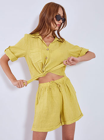 Shirt linen short with tie in dark yellow