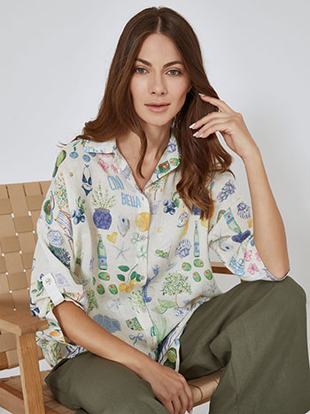 Shirt with summer prints in light beige