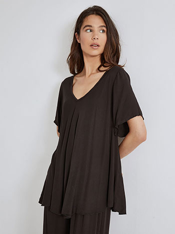 Μπλούζα oversized με V λαιμόκοψη σε μαύρο