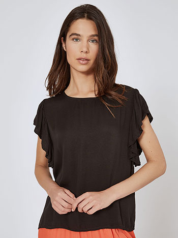 Top with ruffled sleeves in black