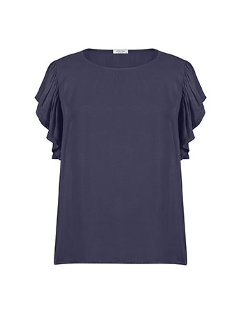 Top with ruffled sleeves in dark blue