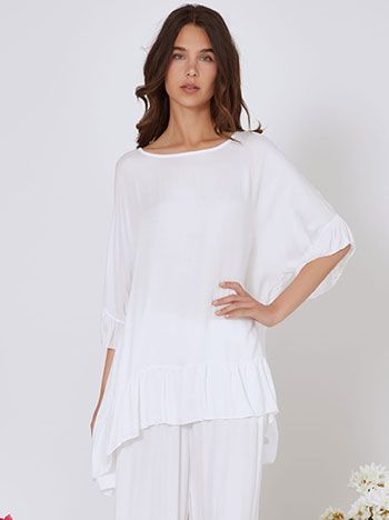 Top asymmetric with ruffles in white