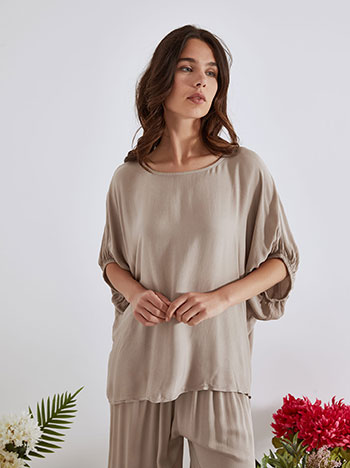 Top with back button in light brown