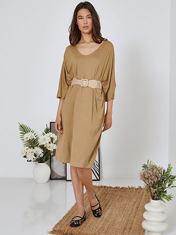 Dress monochrome midi in camel