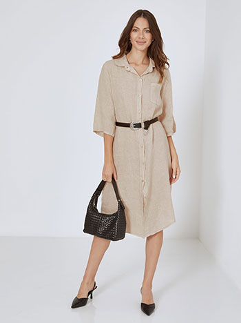 Shirtdress linen midi in beige