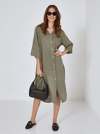 Shirtdress linen midi in khaki