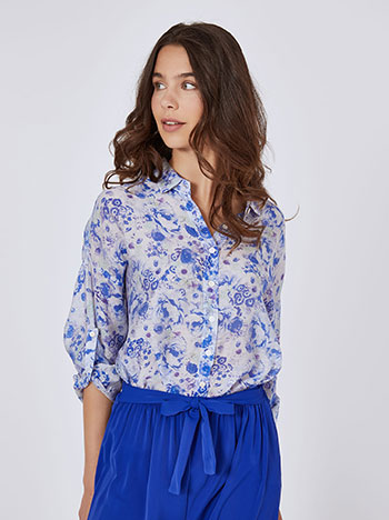 Shirt asymmetric floral in blue