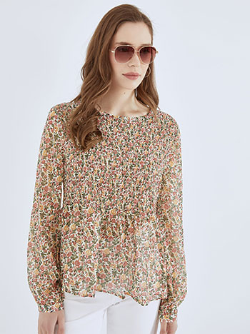 Top floral semi sheer in white