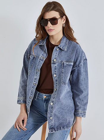 Jacket denim long with cotton in light blue