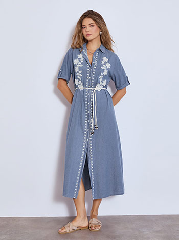 Shirt dress maxi denim like in blue