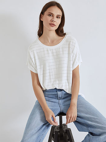 Top with strass stripes in white
