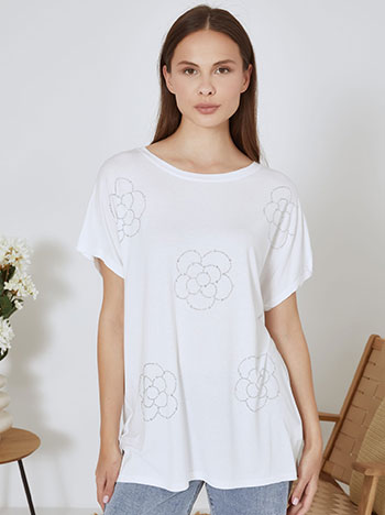 Top with strass flowers in white