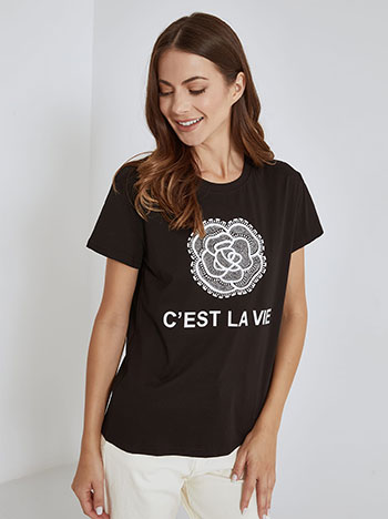T-shirt με strass σε μαύρο