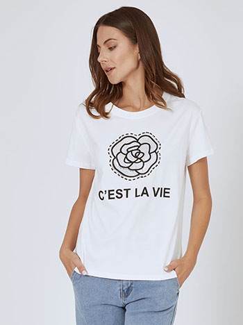 T-shirt με strass σε λευκό