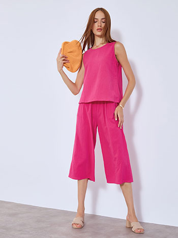 Top sleeveless and cullotes set in fuchsia