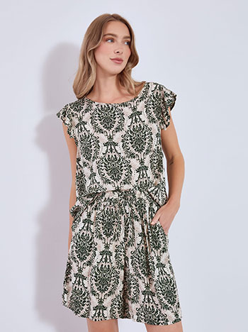 Top and shorts printed set in khaki