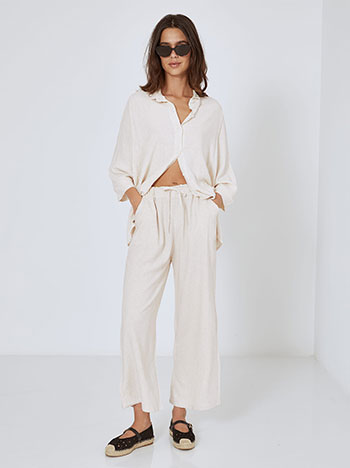 Παντελόνα με λινό και βαμβάκι σε μπεζ ανοιχτό