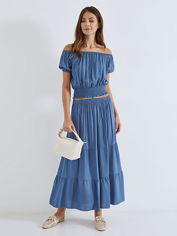 Skirt maxi with ruffles in blue