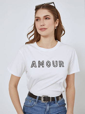 T-shirt amour with sequins in white