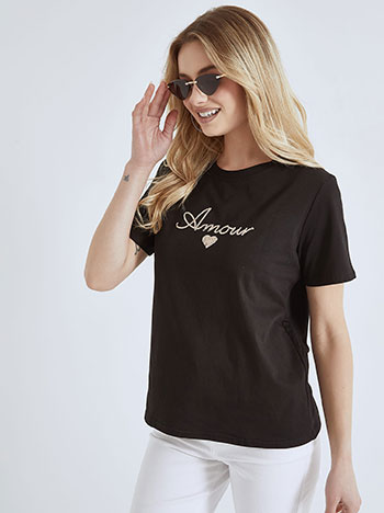 T-shirt Amour με παγιέτες σε μαύρο