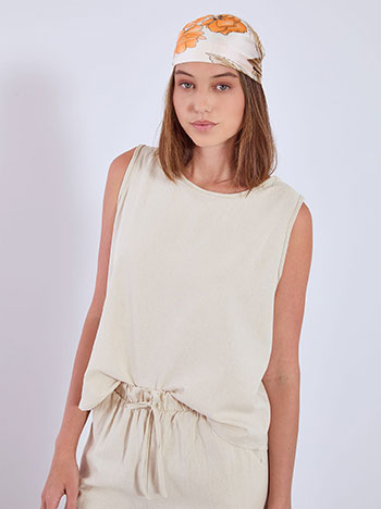 Top sleeveless with linen in beige