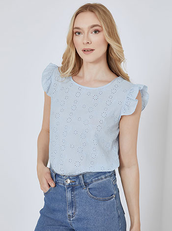 Top broderie with ruffles in sky blue