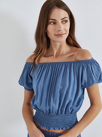 Crop top με ακάλυπτους ώμους σε μπλε