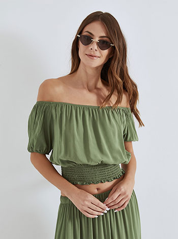 Crop top με ακάλυπτους ώμους σε λαδί