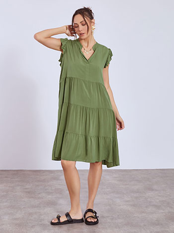 Dress midi with ruffles in khaki