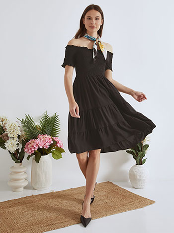 Φόρεμα με ακάλυπτους ώμους μίνι σε μαύρο