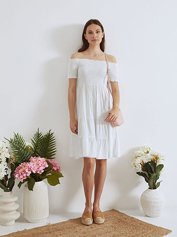 Φόρεμα με ακάλυπτους ώμους μίνι σε λευκό