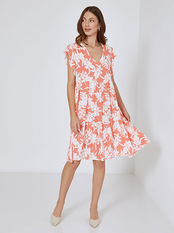 Dress cotton midi in coral