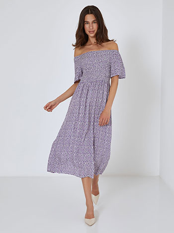 Dress midi off the shoulder in dark purple