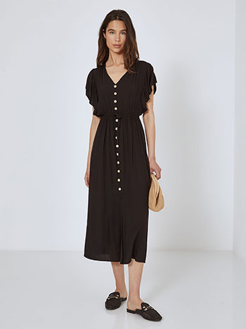 Dress cotton with decorative buttons in black