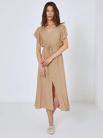 Dress cotton with decorative buttons in light brown