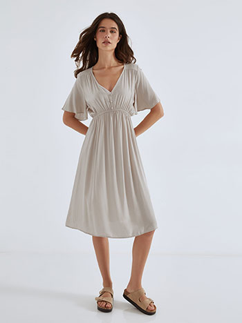 Dress midi with decorative buttons in beige