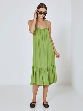 Φόρεμα μίντι από βαμβάκι με ελαστική λαιμόκοψη σε πράσινο