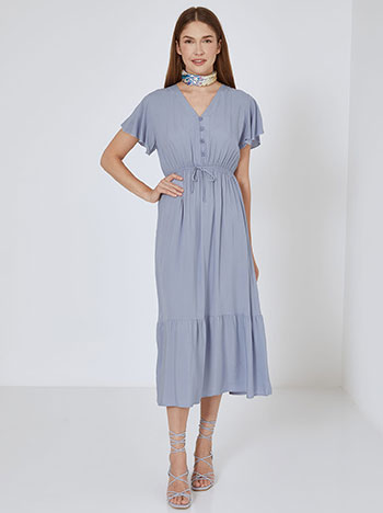 Dress midi cotton with buttons in baby blue