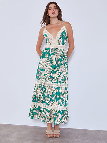 Dress maxi V neckline in teal