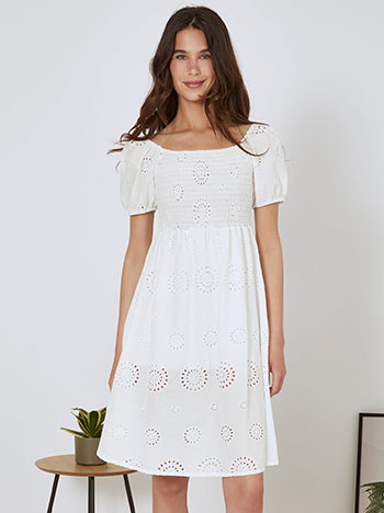 Dress mini cotton with smocked detail in white