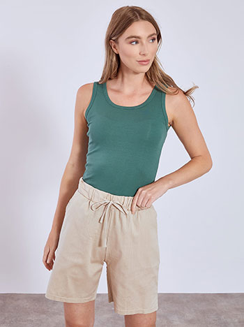 Bermuda shorts with elastic waistband in beige