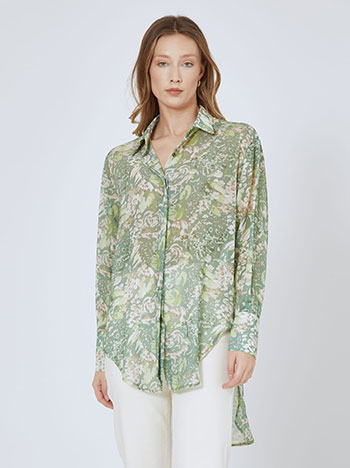 Shirt asymmetric floral in light green