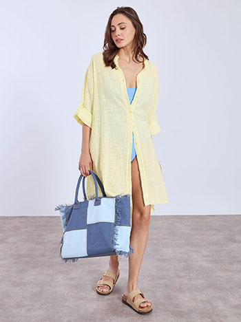 Shirt kaftan cotton in light yellow
