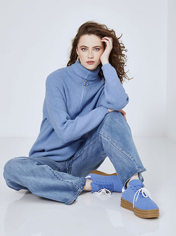 Turtleneck long with zip in light blue