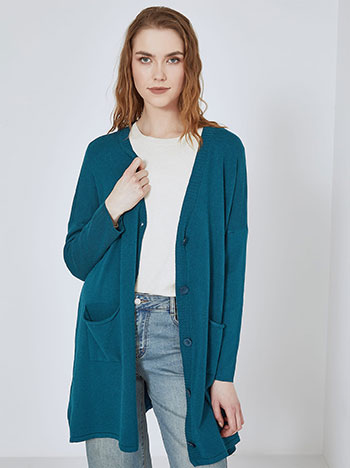 Cardigan long with buttons in teal