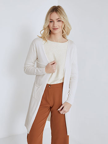 Cardigan long sleeved with pockets in light beige