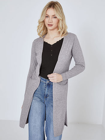Cardigan long sleeved with pockets in grey