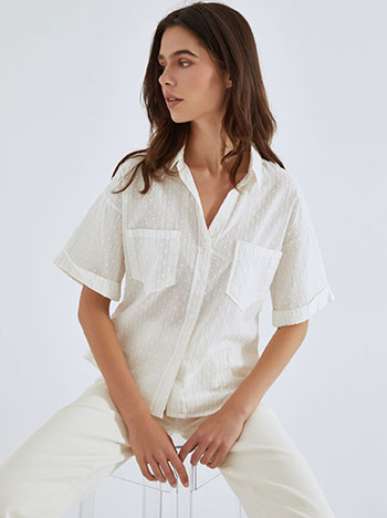 Shirt with metallic stripes in off white