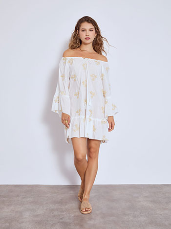Kaftan dress with broderie details in white