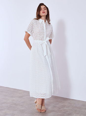 Shirtdress broderie maxi in white
